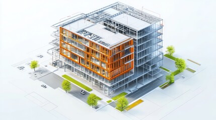 Architectural Building Design, 3D Model, Cityscape Background,  Structural Design, Stock Photo