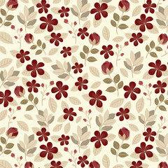 Vintage seamless floral pattern. Liberty style background of small pastel colorful flowers. Small flowers scattered over a white background. Stock vector for printing on surfaces. Abstract flowers.
