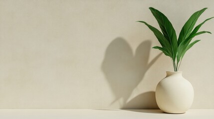 Creamy wall, plant in vase, soft light