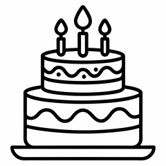 Birthday cake outline icon on white background 
