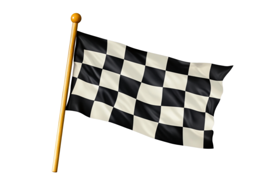 Waving checkered racing flag on flagpole, isolated, cut out transparent - Powered by Adobe