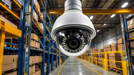 High resolution security camera in warehouse, advanced surveillance system