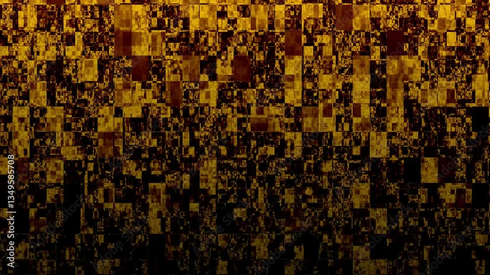 Poster dynamic abstract animation of pixelated orange and black geometric pattern with flicker