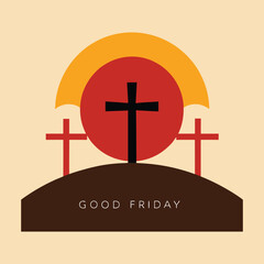 Vector Illustration of Golden Crosses Symbolizing Good Friday Faith and Religion