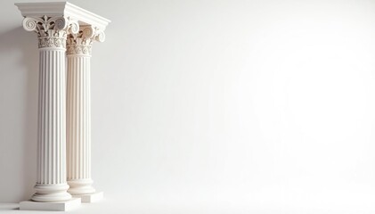 Elegant Roman column detail against stark white backdrop, architecture, background texture
