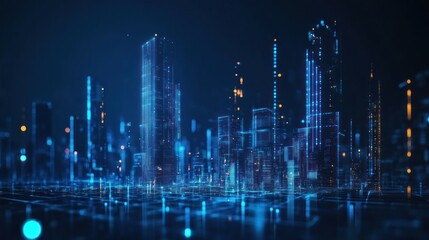 Obraz premium Futuristic city skyline at night, digital art, abstract