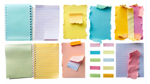 set of paper sheets isolated with transparent background