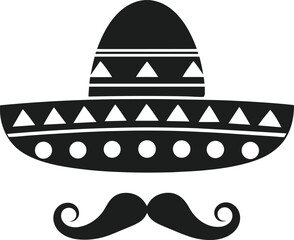 Traditional Mexican Sombrero and Mustache Vector - Festive Cultural Icon