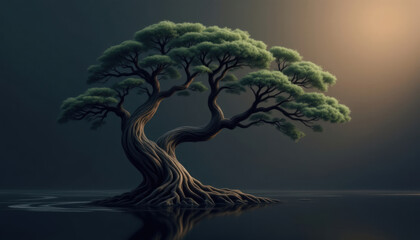Fototapeta premium Serene Bonsai: A Digital Masterpiece of Tranquility