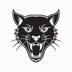 angry wild cat vector design in bold black and white style