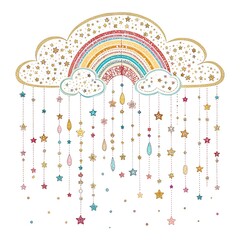Bright Vector Illustration of Magic Rain – Sparkling Glittery Particles and Lines – Isolated on White Background