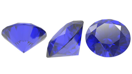 3 sides of blue topas diamonds tranparent background 