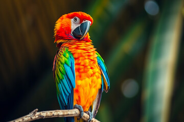 Fototapeta premium Vibrant Parrot Showcasing Its Bright Colors and Exotic Plumage in a Lush Tropical Environment, Capturing the Beauty of this Stunning Avian Species