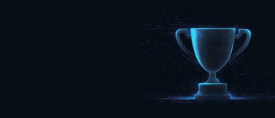 A digital illustration of a glowing award trophy on dark background