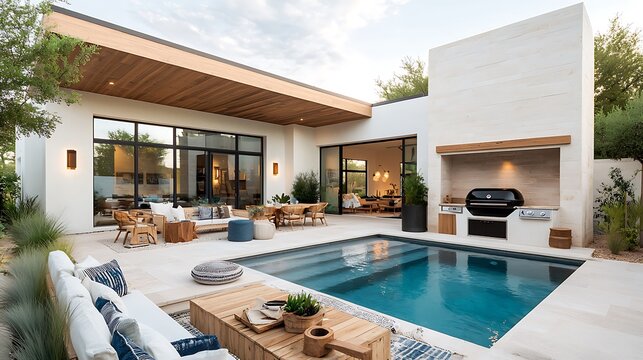 Modern outdoor oasis with pool and patio