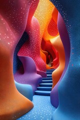 Vibrant colors & curving architecture, dotted details & leading stairs guide view