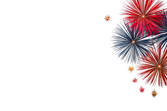 Festive fireworks celebration on black background, cut out transparent