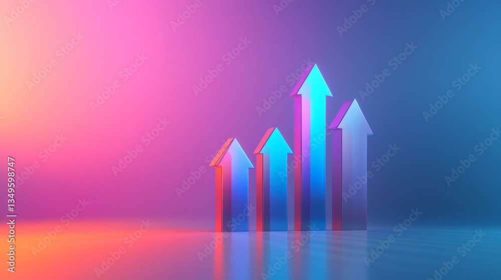Leinwandbilder a creative d bar graph design featuring bars shaped like arrows, pointing upward against a gradient 