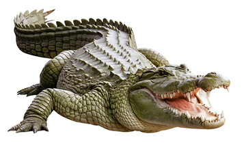 Fototapeta premium Vector illustration of a green crocodile smiley face isolated on white background. stock illustration. Sarcosuchus reptile, rear view.Nile Crocodile full body isolate on transparent background