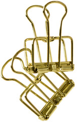 two gold binder paperclip office stationary isolated on transparent background