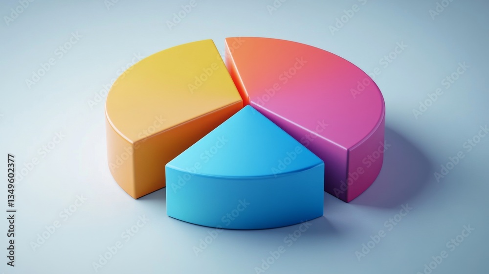 Poster a modern d pie chart featuring segments with gradient colors, displaying different data categories, 