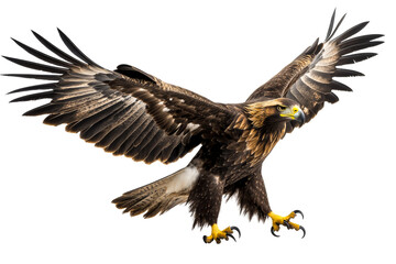 Naklejka premium Majestic golden eagle soaring, wings spread, ready to hunt, cut out transparent