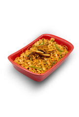 Delicious Asian Noodles in a Red Dish