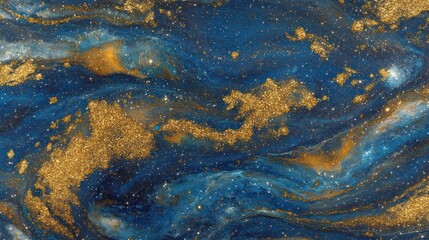 Blue gold glitter fluid art texture background
