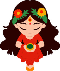 Girl Holding Offering Floral