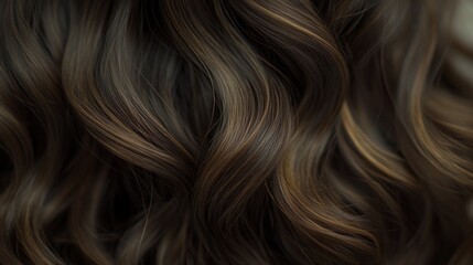 Naklejka premium Brown hair with caramel highlights, softly curled and styled close