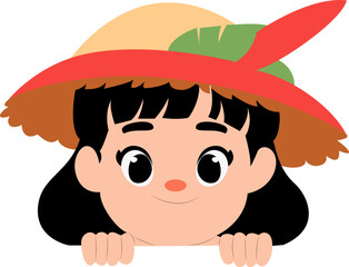 Cute Child Peeking Straw Hat