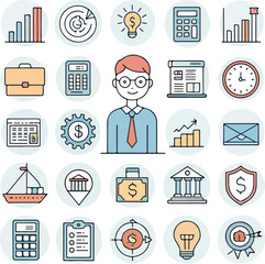 Mega Business Finance Ecommerce Icon Set - Trendy Line Style Vector Collection