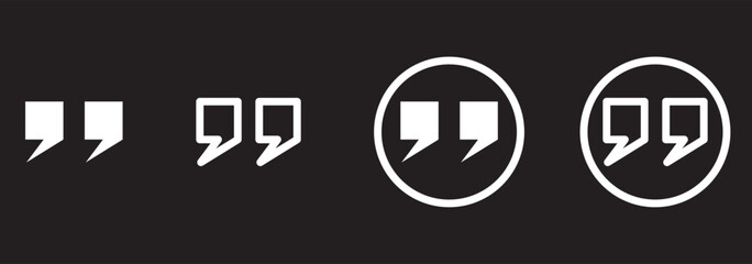 Set of quote mark, quotes icon, sign, symbol, emblem. Ditto marks icon set. Quotation marks. Dialogue discussion symbol for UI UX, website, mobile app. 