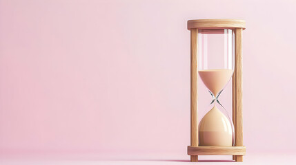 Wooden Hourglass On Pastel Pink Background