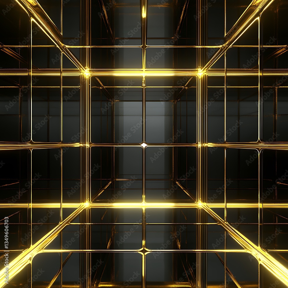 Poster a geometric golden grid forms a three dimensional symmetrical structure