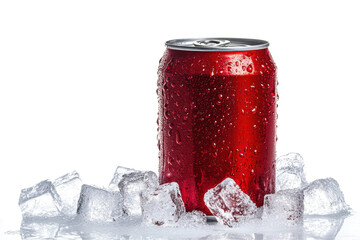 soda can with ice cubes isolated on transparent or white background, png