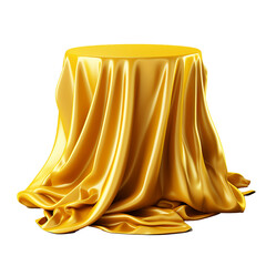 A Luxurious Golden Silk Cloth Draped Elegantly Over a Round Tabletop Display