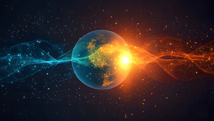 Obraz premium Global Energy Flow Abstract Earth Design with Vibrant Energy Waves