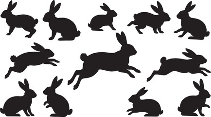 Rabbit silhouettes vector illustration set
