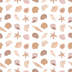 Beige undersea seamless pattern, sea shells, starfish pattern. Pattern for invitations, designs, cards in nautical style.