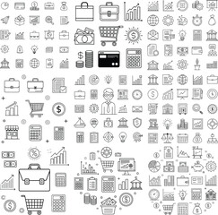Mega Business Finance Ecommerce Icon Set - Trendy Line Style Vector Collection