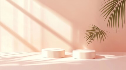 Empty Product Display Podiums in Pastel Pink Room
