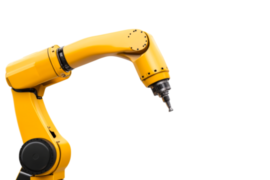 Yellow Robotic Arm, Isolated Industrial Automation, cut out transparent