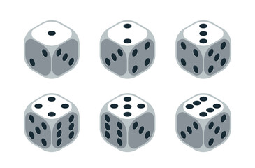 Dice vector 3d objects isolated illustration, gambling games design, board games, realistic cubes fortune luck.