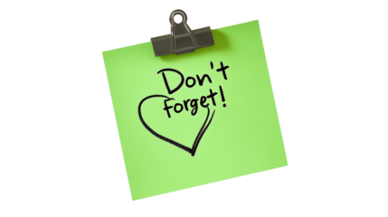 Green Sticky Note with Hand-Drawn Heart and "Don't Forget!"