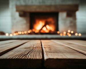 Cozy Fireplace for Wooden Table, Winter Home.