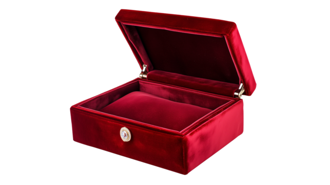 Luxury Jewelry Box in Deep Red Velvet with Open Lid and Soft Cushion Inside, Generated AI
