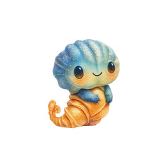Adorable Blue and Orange Fantasy Creature Illustration