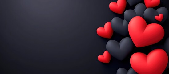 Red and Black Hearts Floating on Dark Backgrounds