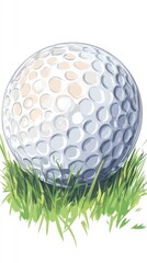 Fototapeta premium An illustrated golf ball resting in green grassy blades